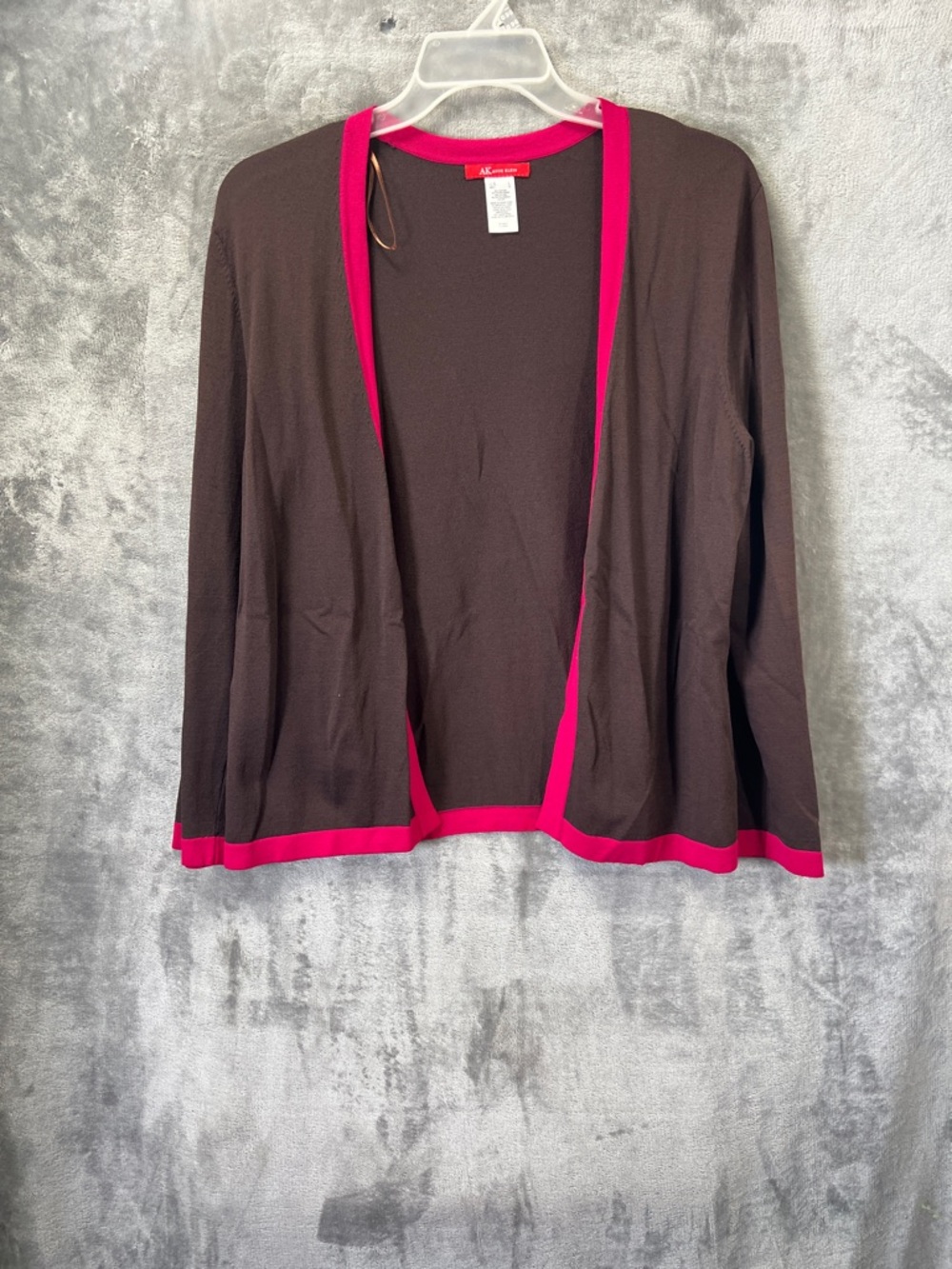 Women's Brown Cardigan with Pink Trim - Brand Anne Klein
